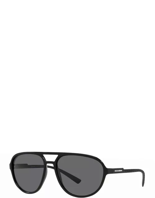 Men's Round Polarized Double-Bridge Logo Sunglasse