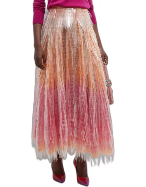 Tiered Fringe Ombre Maxi Skirt