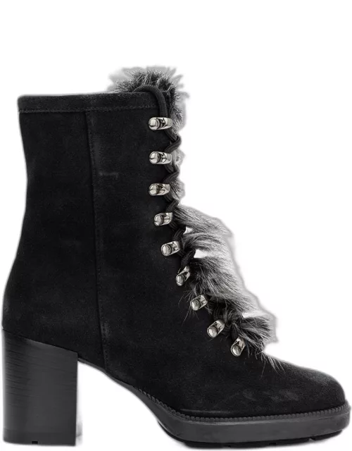 Irvina Suede Shearling Lace-Up Bootie