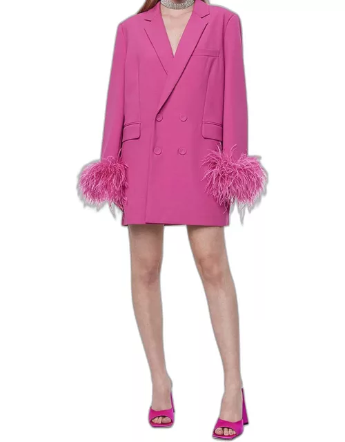 Lincoln Feather-Cuffs Double-Breasted Mini Blazer Dres