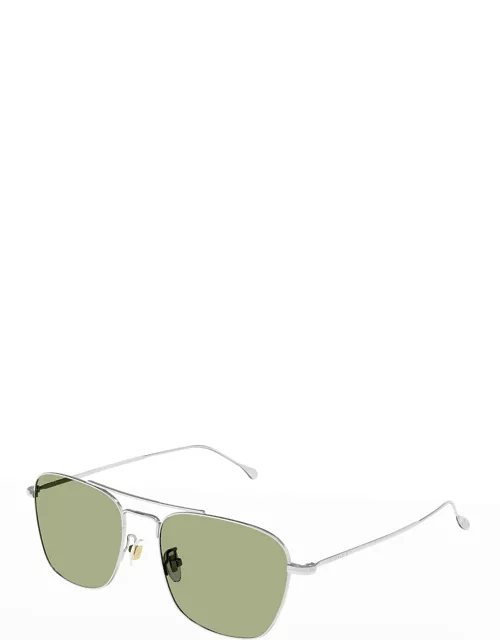 Men's Double-Bridge Metal Rectangle Sunglasse
