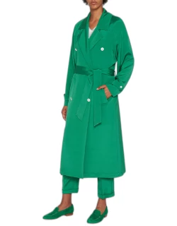 Double-Breasted Silk Belted Trench Coat
