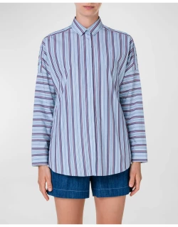 Striped Cotton Shirt w/ Button Detail