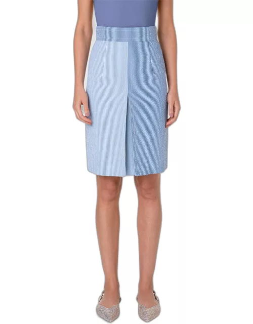 Cotton Seersucker Colorblock Midi Skirt