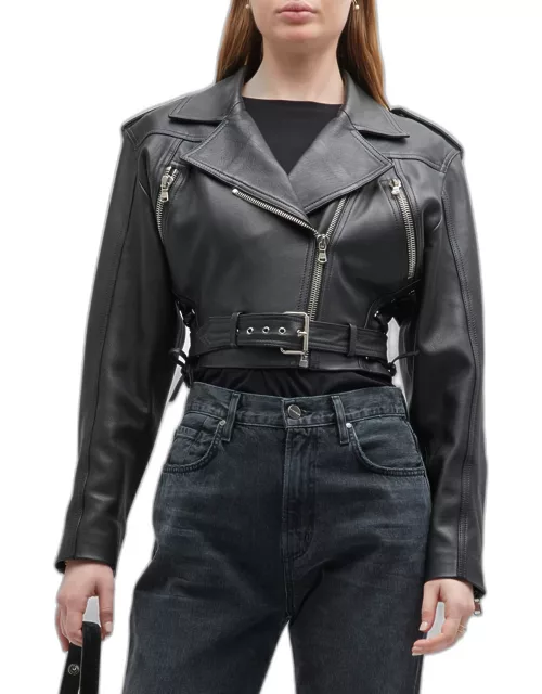 Jane Leather Crop Moto Jacket