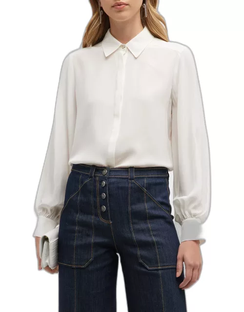 Kandice Point-Collar Button-Front Silk Shirt