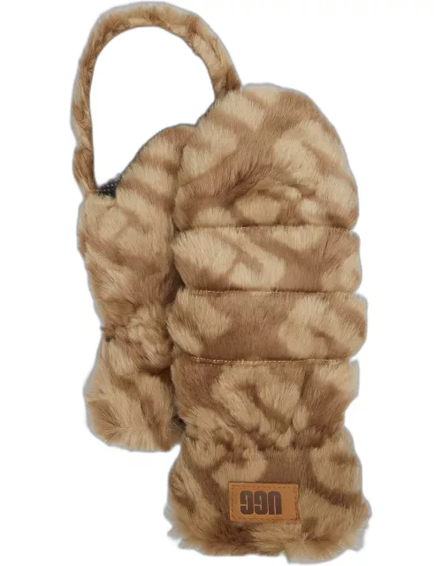 Quilted Leopard-Print Faux Fur Mitten