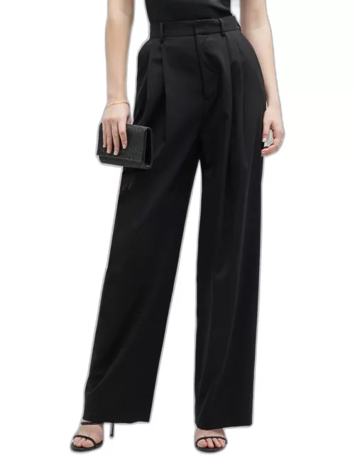 Cecily Double-Pleated Wide-Leg Wool Pant