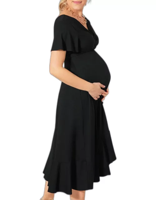 Maternity Waterfall Flutter-Sleeve Midi Dres
