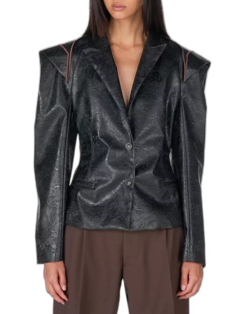Point-Shoulder Faux Leather Jacket