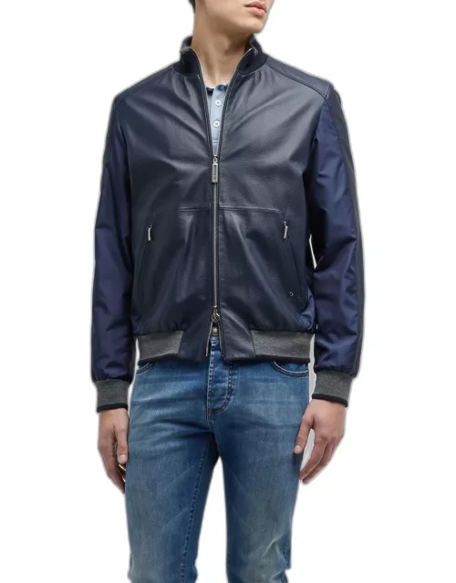 Men's Leather and Silk Bomber Jacket