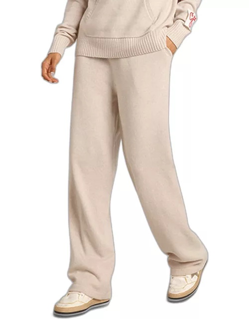 Golden Cashmere-Wool Knit Wide-Leg Jogging Pant