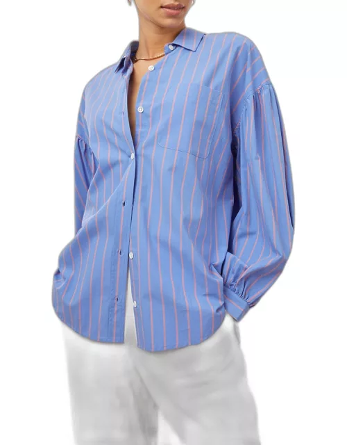 Janae Striped Balloon-Sleeve Button-Front Shirt