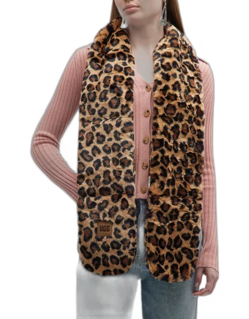 Leopard-Print Faux Fur Scarf