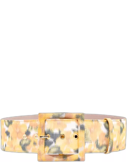Blurry-Floral Square-Buckle Wide Belt