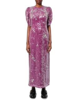 Floral Crystal Embroidered Sequin Maxi Dres
