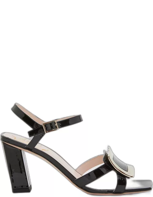 Metal Buckle Ankle-Strap Patent Leather Sandal
