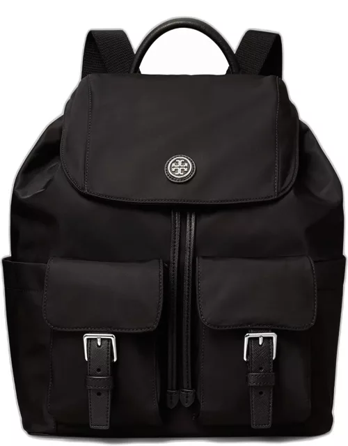 Flap Nylon Drawstring Backpack