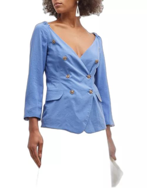 Double-Breasted 3/4-Sleeve Blazer Top