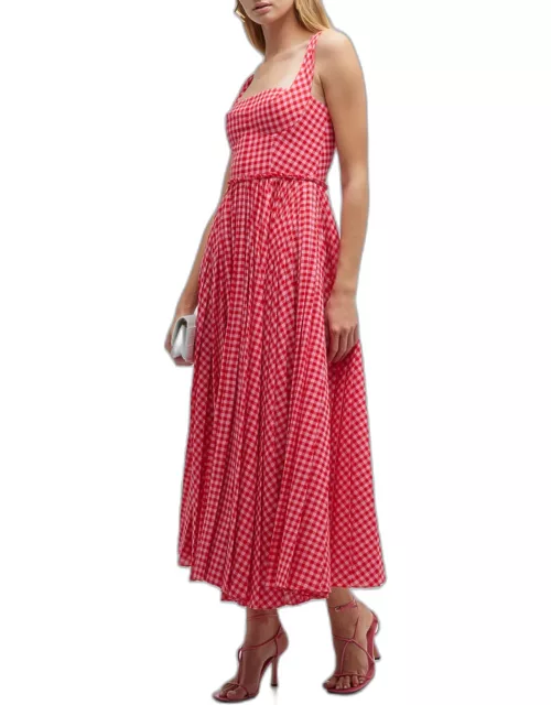 Gingham Square-Neck Wool Dres