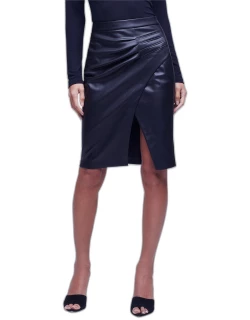 Maude Faux Leather Pleated Pencil Skirt