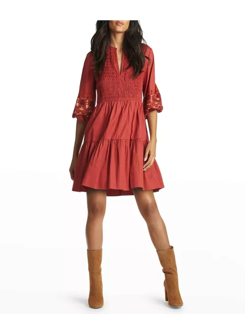 Kendall Short Tiered Dress with Embroidery