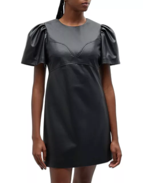 Antonella Vegan Leather Pleated-Sleeve Mini Dres