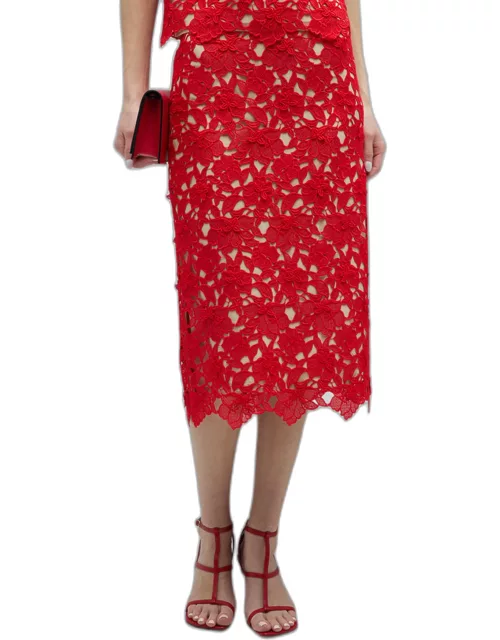 Floral Guipure Lace Midi Pencil Skirt