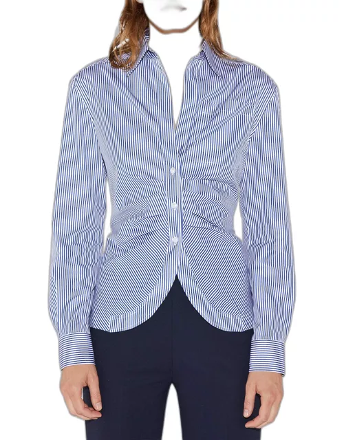 Sierra Striped Ruched Cotton Button-Down Shirt
