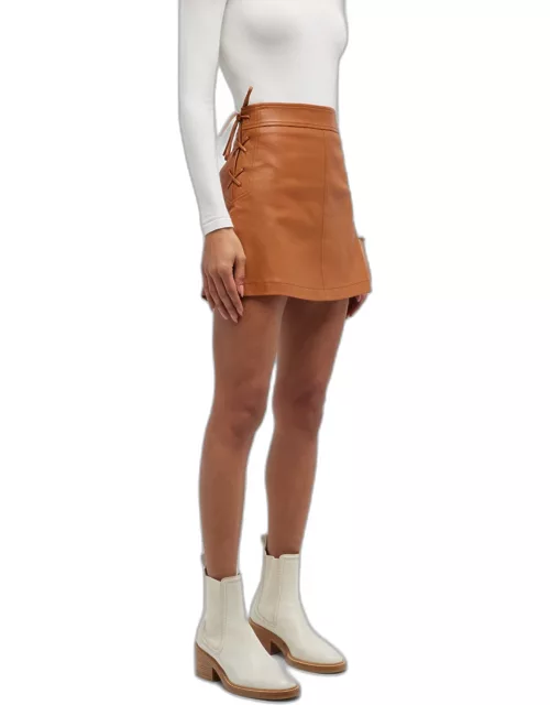 Gina Lace-Up Leather Mini Skirt