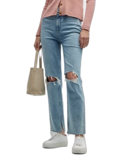 Stella Crop Distressed Straight Jean