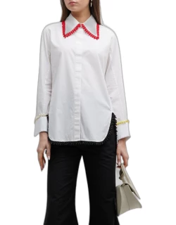 Classic Button-Down Shirt with Beaded Tri