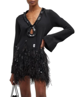 Dancing Embellished Mini Dress with Feather
