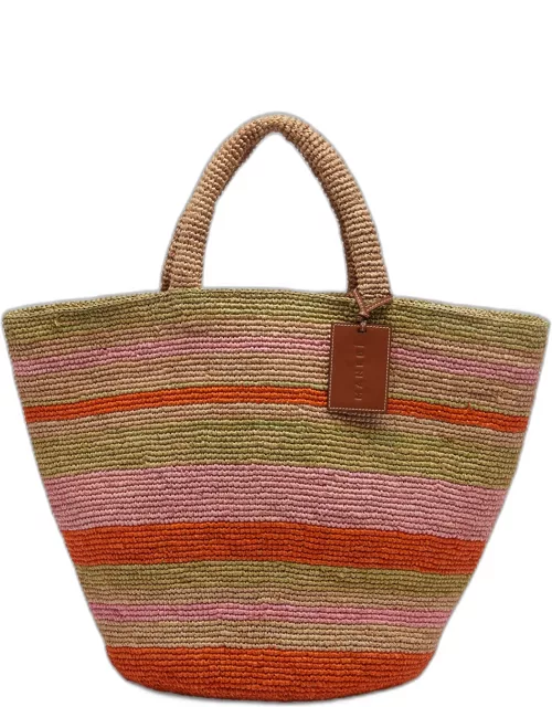 Summer Striped Raffia Tote Bag