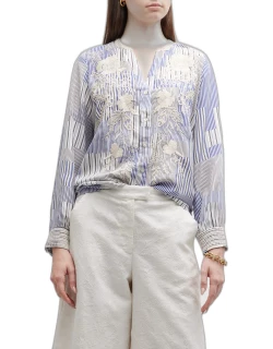 Osiris Striped Floral-Embroidered Shirt