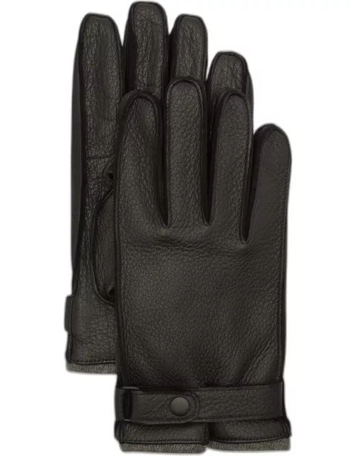 Cashmere-Lined Leather Gloves with Snap