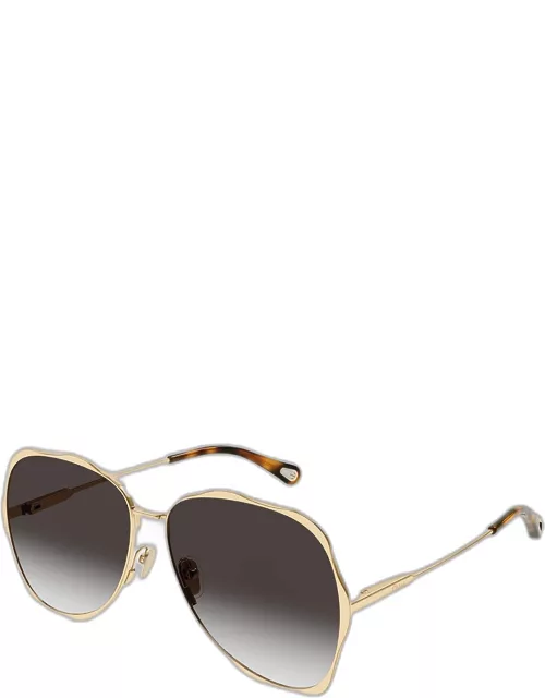 Golden Tortoiseshell Metal Aviator Sunglasse