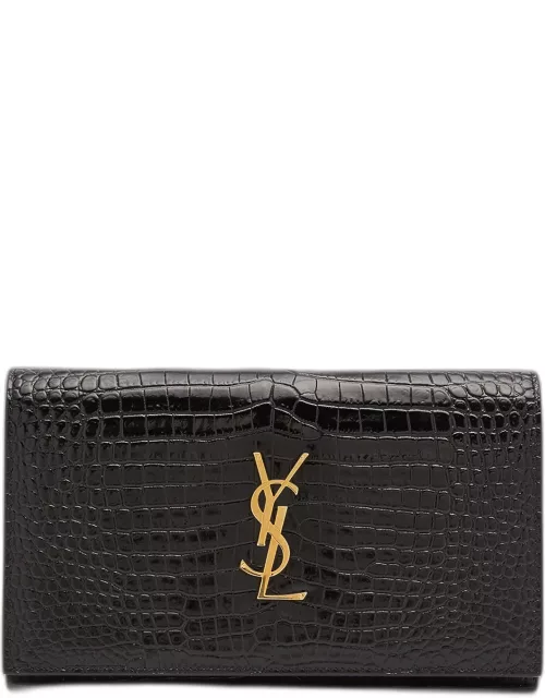 Cassandra YSL Wallet on Chain in Croc Embossed Leather