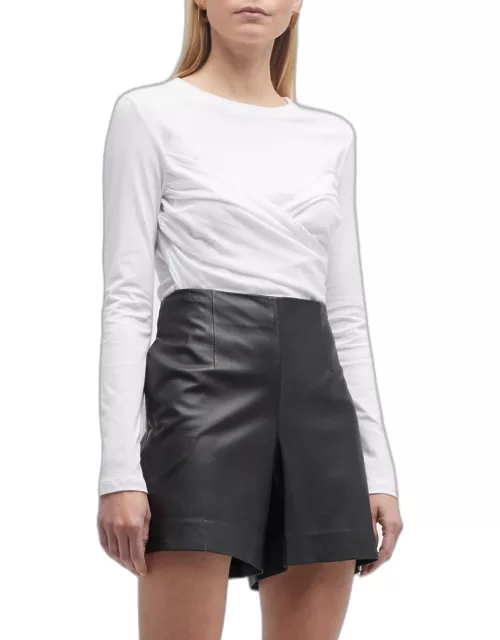 Ellyn Cotton Jersey Long-Sleeve Wrapped-Front Tee