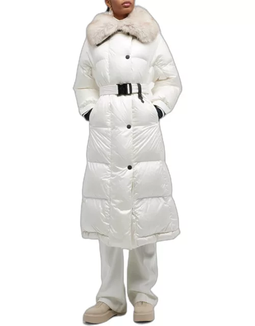 Chamoille Long Puffer Coat with Faux Fur Tri