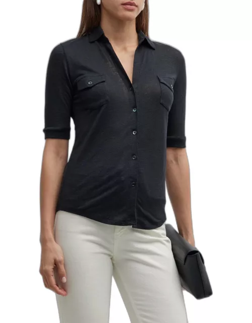Stretch Linen 3/4-Sleeve Pocket Shirt