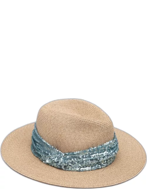 Courtney Packable Papercloth Fedora Hat with Sequin