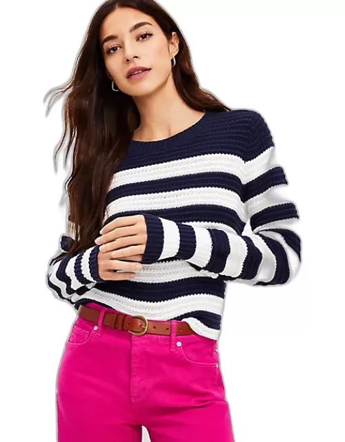Loft Stripe Crochet Textured Sweater