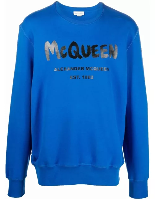 ALEXANDER MCQUEEN Logo Graffiti-print Sweatshirt Blue/Black