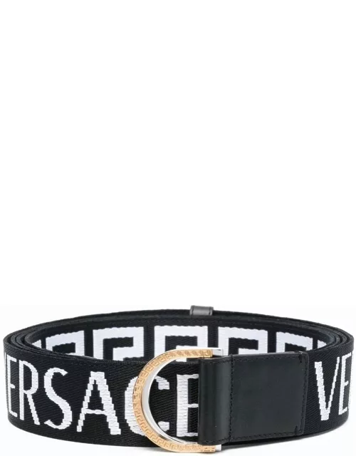 Black canvas belt with logo print
