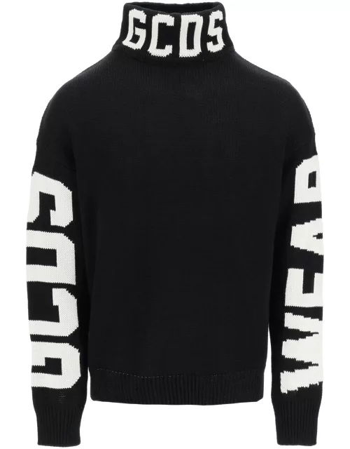 GCDS HIGH NECK SWEATER WITH LOGO
