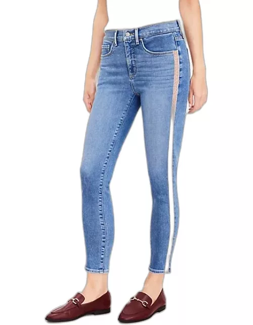 Loft Curvy Side Stripe Mid Rise Skinny Jeans in Light Indigo Wash