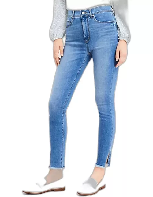 Loft Side Slit Frayed High Rise Skinny Jeans in Indigo Wash