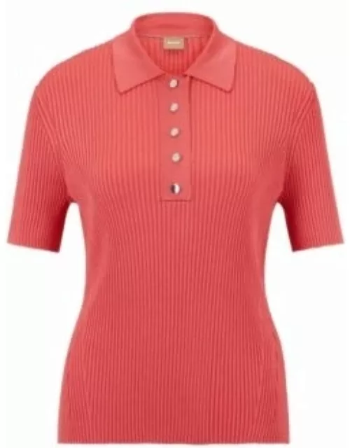 Slim-fit ribbed top with press-stud placket- Pink Women's Clothing