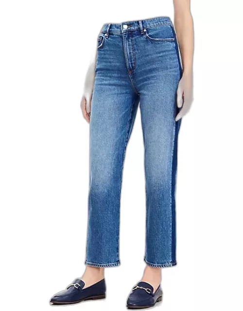 Loft Curvy Side Stripe High Rise Straight Jeans in Vintage Mid Indigo Wash